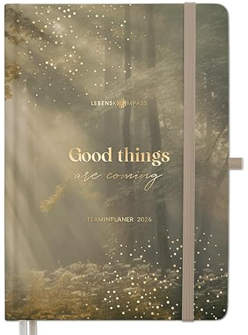 Kalender 2026 Terminplaner Buchkalender A4 von Lebenskompass® WALD - Edler Wochenplaner 2026 & Terminkalender 2026 - stabiles Hardcover mit schöner Folienprägung