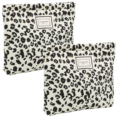 2 Stück Kosmetiktasche,VEGCOO Leopardenmuster Stylisch Make Up Tasche,Wasserdicht Leicht Kompakt Kulturtasche für Frauen Mädchen Nylon Beauty Bag Ideal für Handtasche Reise Gym