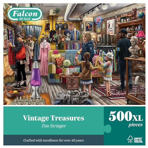 Falcon Vintage Treasures – 500 XL Piece Adults Jigsaw Puzzle - Shop Scene | 500 Pc Adult Jigsaws - Nostalgic, Charming Large Puzzles - Cosy Rainy Day Activity, Christmas & Birthday Gift - 68 x 49 cm