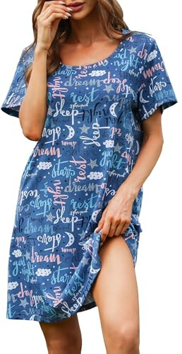 MIA LUCCE Camicia da notte da donna Estate Cotone Camicia da notte Donna Estate Morbida Stampa Abiti da Casa Signora S-XXXL, M