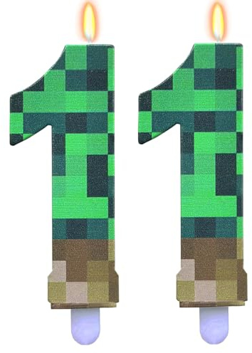 ParPix Pixel Geburtstagskerzen Zahlen 11, Pixelmotiv Kerze 11 Geburtstag Mädchen Junge, Grün 11 Geburtstagskerzen, 11. Geburtstag Kuchen Kerzen, 11 Nummer Kerze, Videospiel Pixel Thema 11 Zahlenkerze