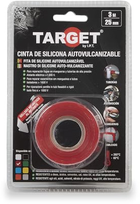 TARGET - Cinta de Silicona Autovulcanizable 3 M x 25 mm | Sellado hermético al instante. Para aplicaciones en Tuberías, Mangueras, Automoción, Cableado (ROJO)