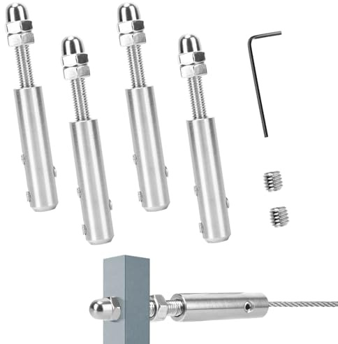STFALI 4 Pièces Tendeur Cable Inox Pour Cable Inox 5mm, Livré Avec Une Clé En Forme De L Et Deux Vis De Rechange, Pour Les Installations De Clôtures Ou Rambardes