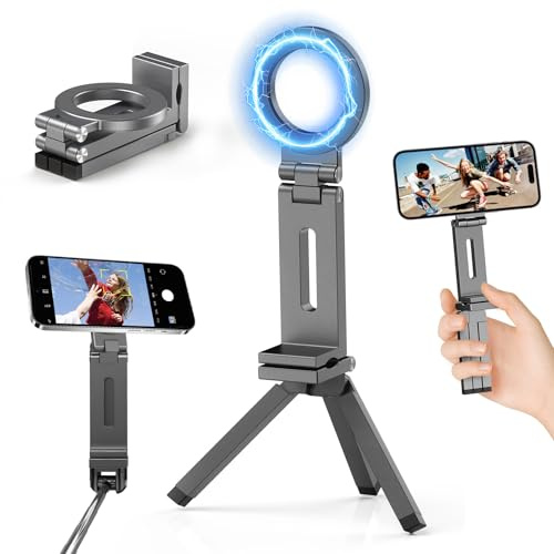 Trépied magnétique pour téléphone portable, perche à selfie magnétique et vis de 1/4, mini poches pliables en aluminium, support pour trépied Magsafe pour iPhone 17 Air 16 Pro Max Plus 16e 15 14 13