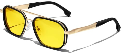 KANASTAL Retro Polarised Square Sunglasses Spring Hinge Metal Unisex UV400 | Ideal for Driving, Fishing, Walking, Holidays and Other Outdoor Activities