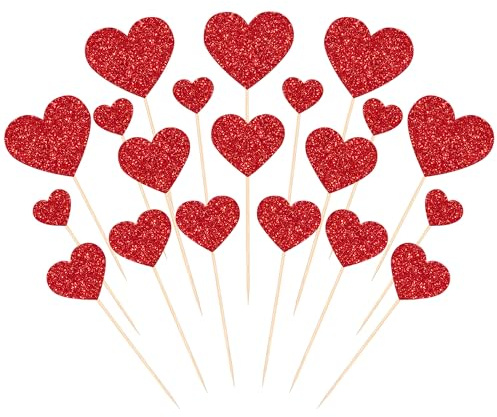 35 Stück Liebes Herz Tortendeko Glitzer Hochzeit Valentinstag Thema Kuchen Deko Mehrere Größen Liebes Herz Cupcake Toppers für Verlobung Braut Dusche Geburtstag Party Kuchen Dekorationen Rot