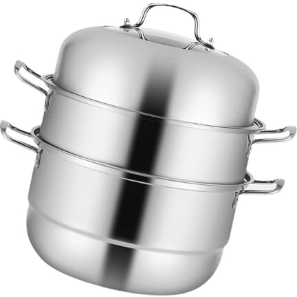 Warmhm Cuiseur Vapeur Marmite à Vapeur 28 Cm Acier Inoxydable 304 Trois Couches Cuisson Simultanée Cuisine Domestique Et Soupe