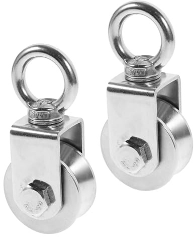 Homoyoyo 2pcs Stainless Steel Groove Pulley Wheels Heavy Duty Cable Pulley Block with Carrier Hoop Silent Track Rollers for Lifting Wire Rope Crane Systems