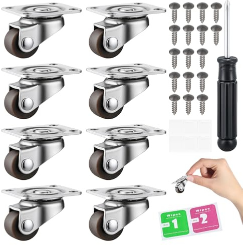 Möbelrollen Klein, 8 Stück Flache Möbelrollen Mit Schrauben Und Reinigungstüchern, Mini Rollen Für Möbel Und Küchengeräte, Geeignet Für Verschiedene Oberflächen