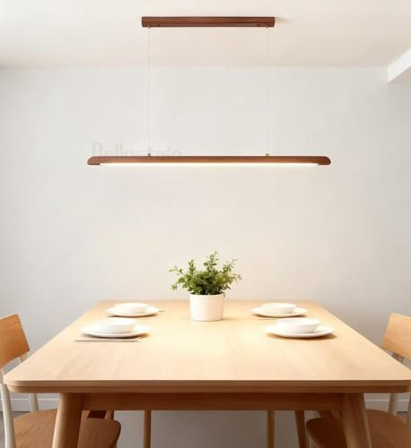 LED Pendelleuchte esstisch holz Dimmbar, LED Pendellampe mit Fernbedienung Linear Design Hängeleuchte Esstisch lampe, Moderne Hängelampe Höhenverstellbare für Esszimmer Büro Küche (Pfirsichholz, 150)