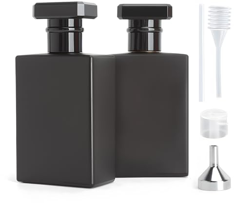GZRXIOUS 2 Pezzi 50 ml Atomizzatore Profumo Ricaricabile, Nero Quadrato Atomizzatore Boccette, Flacone Profumo Portatile Vuoto, con Pipette E Imbuto, per Viaggi Uomini E Donne Appuntamenti di Viaggio
