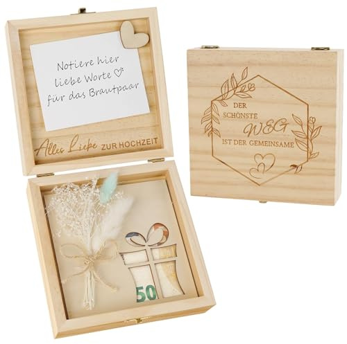 ZCOINS Geldgeschenk Box zur Hochzeit für Brautpaar, Holzbox mit romantischem Deutsch Spruch, inkl. Blankokarte für persönliche Nachricht, Originelle Geschenkverpackung auch als kleine Erinnerungsbox
