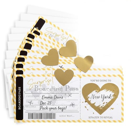 Katyjun Flugticket Geschenk Mit 10 Überraschungsreisezielen Reisegutschein Gutschein In Elegant Golddruck Einfache Handhabung Boarding Pass Inklusive 10 Kratzkartenaufkleber Und Umschlag
