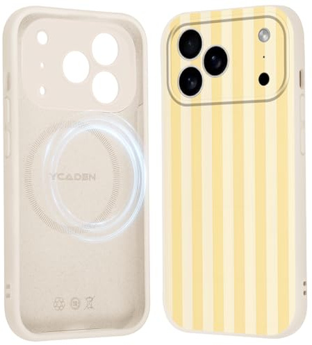 Xylota Magnetisk hållare för iPhone 17 Pro Max för Magsafe, estetiskt randigt randigt mönstermotivdesign gul silikontelefonskal flickor kvinnor skyddshölja för iPhone 17 Pro Max 6,9'' fodral, 01