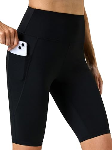 Enjoyoga 11 Cycling Shorts Women with Pockets - High Waisted Biker Yoga Gym Workout Athletic Running Spandex Sport Shorts