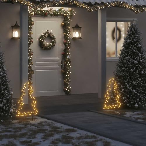 QUAHEAS Árbol de Navidad con 80 LED y estacas de hierro de 60 cm, luz blanca cálida, iluminación navideña para interior y exterior, funciona con USB, 8 efectos de luz, resistente a la intemperie IP44
