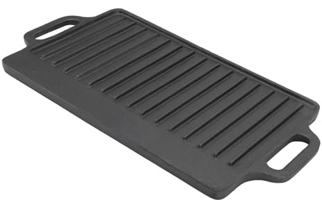 BAFOVY Plancha para Parrilla, Plancha de Hierro Fundido, Bandeja Rectangular de Doble Cara, Moldura de una Pieza, Calentamiento Uniforme, 2 Asas Integradas, para Cocinar con Parrilla y Barbacoa