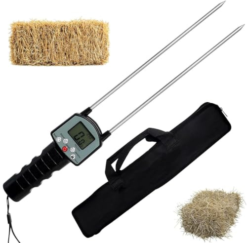 Misuratore Di Umidità Per Fieno, Misuratore Portatile Per Fieno Con Schermo LCD Retroilluminato, Intervallo Di Misurazione 0–80%, Precisione ±0,5%, Misuratore A Doppia Sonda Per Insilato, Paglia