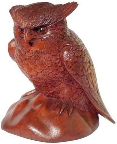 Wogeka - 20 cm große Eulen Figur - aus Massiv-Holz Geschnitzte Handarbeit als besondere Geschenk-Idee für Eulen-Freunde zu Geburtstag, Weihnachten zur Deko Eule 14L