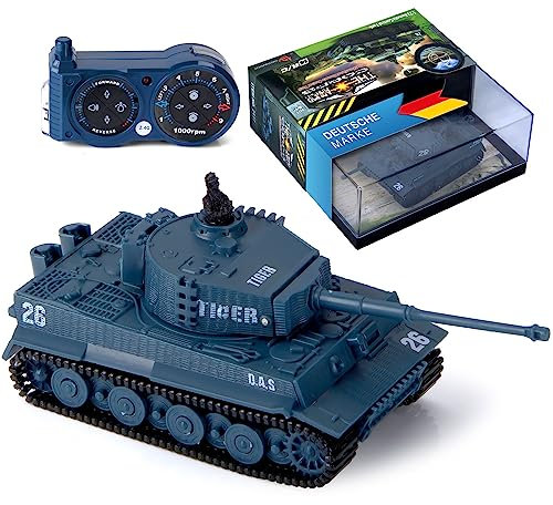 Ferngesteuerter Mini RC Panzer German Tiger I - Modellbau R/C Battletank mit Schussfunktion, Sound & Licht - 1:72 Maßstab (1 x Mini RC Panzer)