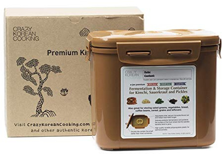 Crazy Korean Cooking Premium Kimchi, Sauerkraut Fermentation and Storage Container with Inner Vacuum Lid (0.4 Gal Sandy Brown (1.7L))
