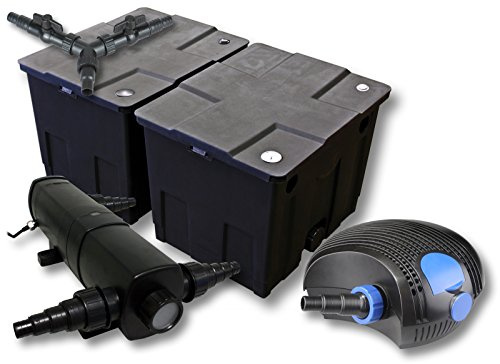 SunSun Komplettset: CBF-350B Teichfilter bis 60000 L Teichfilteranlage als Durchlauffilter, CTF-12000 SuperECO Teichpumpe 12000l/h 100W, CUV-224 Teichklärer UVC Klärer mit 24W, Y-Verteiler