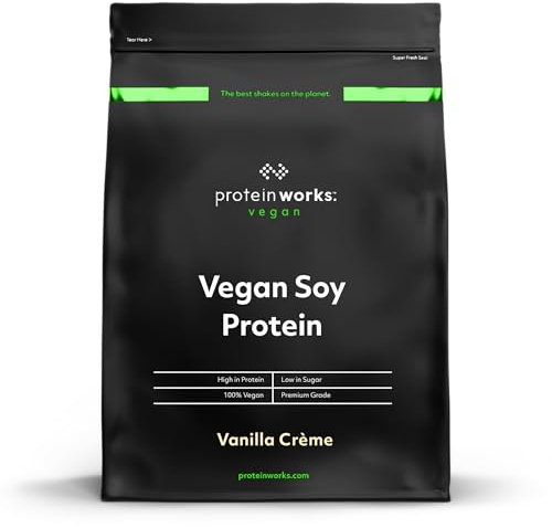 Protein Works - Vegan Soy Protein, Premium Soy Protein Isolate, Low Fat, No Added Sugar, 27g Protein, 100% Plant-Based Nutrition, Vanilla Crème, 33 Shakes, 1kg