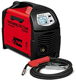 TELWIN Technomig 210 Dual Synergic MIG/MAG Schweissgerät mit One-Touch-Technologie, LCD-Display und Invertertechnik, Set inkl. Schlauchpaket und Massekabel