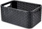 CURVER Panière de Rangement 6L en avec un Design Rotin Tressé pour Salle de Bain, Chambre, Bureau - Poignées Ergonomiques - noir