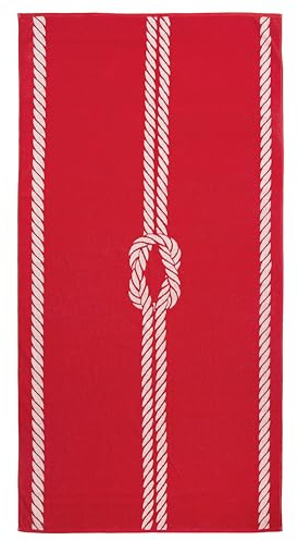 ZOLLNER Telo mare 100x200 cm - asciugamano da spiaggia assorbente e resistente - lavabile a 60°C - Cotone - Design rosso con nodo marino e corda bianco - Certificato Oeko Tex (R)
