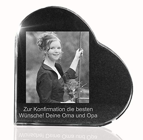 VIP-LASER 2D Gravur Glasherz XL mit Deinem Foto zur Kommunion oder Konfirmation graviert! Dein Wunschfoto für die Ewigkeit Mitten in Glas! Groesse XL = 80x80x19mm
