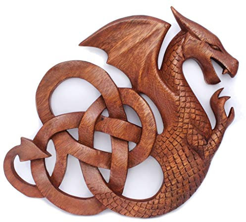 Windalf Deko Keltischer Drache Darian b: 25 cm Wand-Bild rechts schauend Handarbeit aus Holz