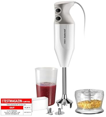 ESGE Zauberstab 90410 M 122 de Luxe, Stabmixer weiß, mit Zubehör, 14.000 U/m, Stabmixer, Pürierstab, Handmixer, Zubehör, 140 Watt, Ergonomisches Griffdesign, Twinschalter, Aufsteckzentrierung