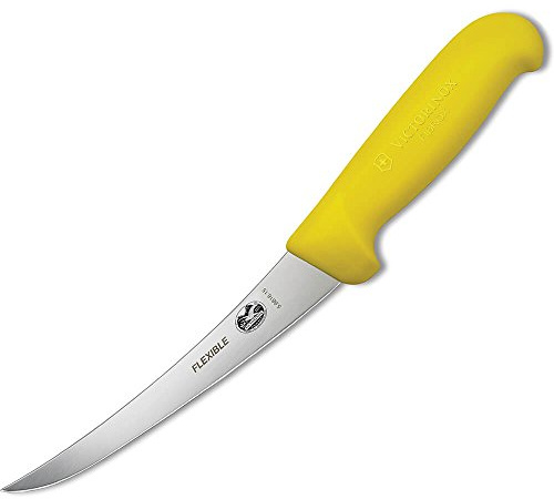 Victorinox Fibrox Ausbeinmesser, Swissmade, 15cm Gebogen/Schmal/Flexibel Klinge, Rutschfest, Rostfrei, gelb
