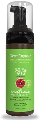 DermOrganic Volume Foam Mousse Firm Hold - Root Lift, Curl Support, Thicker Hairstyles, Alcohol-Free, 5.1 oz