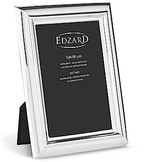 EDZARD Bilderrahmen Florenz (Foto 13x18 cm) versilbert anlaufgeschützt | Silberrahmen für Fotos 13x18 cm, Samtrücken, 2 Aufhänger, zum Stellen und Hängen, Fotorahmen, Portraitrahmen