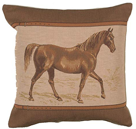 C Charlotte Home Furnishings Inc Horse Belt French Tapestry Cushion Cover | Decorative Cushion Case with Cotton Viscose & Polyester | 19x19 Inch Cushion Cover for Living Room