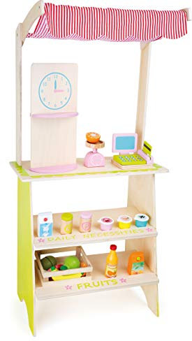 small foot Verkaufsstand aus Holz inkl. umfassendem Zubehör wie Kasse und Waage, Rollenspielzeug ab 3 Jahren, Art. 10314