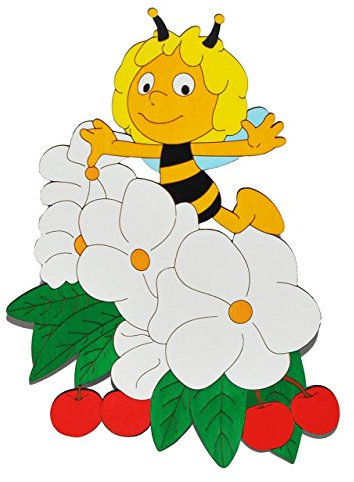 alles-meine.de GmbH XL - Türschild/Wandbild/Wandtattoo - die Biene Maja mit Kirsche und Blume - aus Holz - selbstklebend - Kinderzimmer Deko Bilder/Aufkleber Wandsticker Wa..