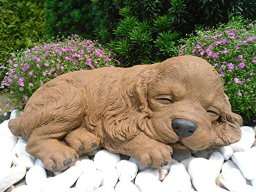 STEINFIGUREN SPICKER Steinfigur Hund schlafend 153/2, Gartenfigur Steinguss Tierfigur Braun Patina