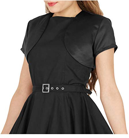 BlackButterfly Women's Satin Short Sleeve Bolero, Black, XS