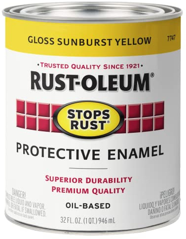 Rust-Oleum 7747502 Stops Rust Brush On Paint, Quart, Gloss Sunburst Yellow, (Pack of 1)