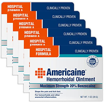 Americaine Hemorrhoidal Ointment | Maximum Strength | 20% Benzocaine | 1 oz | Pack of 6
