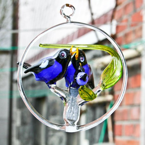 Lauschaer Glaskunst Vogelfamilie, blau