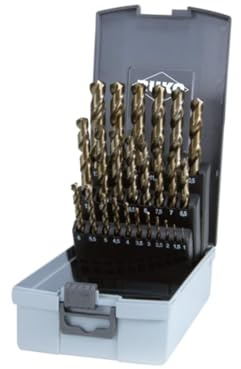 RUKO Spiralbohrer-Satz DIN 338 Typ VA - HSSE-Co 5 Qualität, Ideal für rost-, säure- und hitzebeständigem Stahl, Bronzierte Oberfläche, 25-teilig