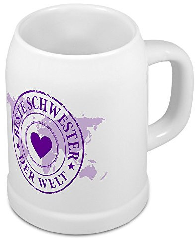 printplanet Bierkrug Beste Schwester der Welt - Motiv Weltkarte - Namenstasse, Becher, Maßkrug, Humpen