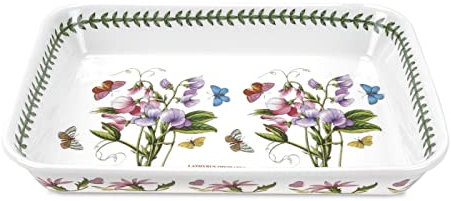 Portmeirion Botanic Garden Lasagneform (38,1 x 27,9 cm) – Motiv Sweet Pea, Porzellan-Backgeschirr mit splitterfester Glasur – ofen-, mikrowellen-, gefrierschrank-, spülmaschinenfest für den täglichen