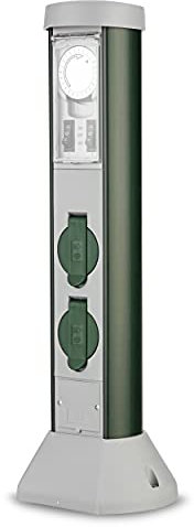 Rev Ritter 0068206261 GC - Presa elettrica multipla da giardino, 2 prese e cavo da 10 m, a colonnina, con temporizzatore