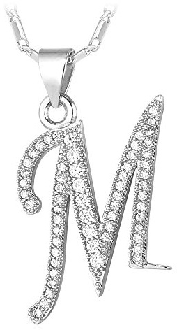 U7 Alphabet Jewelry Letter Name Chain Platinum Plated Full CZ Pendant Initial M Necklace