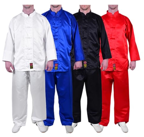 MAR | Blue Traditional Kung Fu Uniform, Kung Fu Suit | Men & Women; Kids & Adult Sizes | Kung Fu Trousers; Polyester Satin Fabric, Kung Fu Outfit, Senior Uniform for Instructors (4/170)